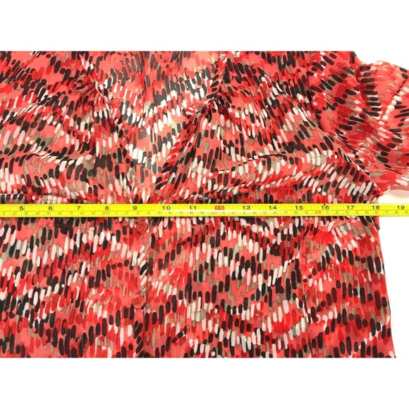 KUT from the Kloth Womens XS Sheer Red 3/4 Long Sleeve V Neck Button Down Blouse - Picture 7 of 9